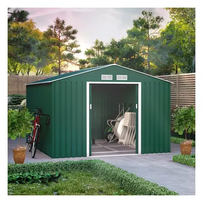 (9x10, Dark Green) BillyOh Ranger Apex Metal Shed With Foundation Kit