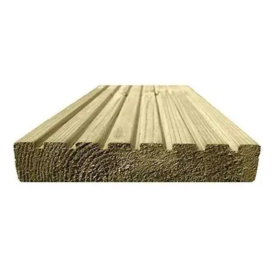 Green Treated UC3 Softwood Pine Deck Board Smooth One Side, Grooved on Reverse Pack of pieces (L