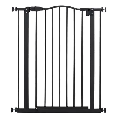 PawHut 74-80cm Adjustable Metal Pet Gate Safety Barrier w/ Auto-Close Door Black