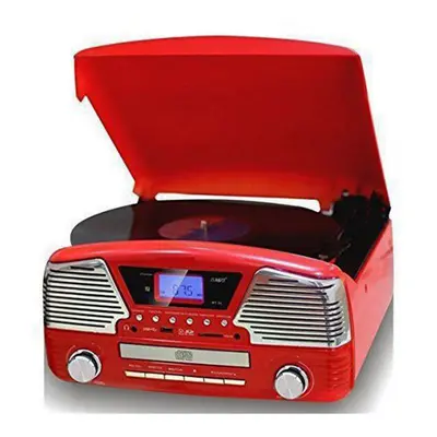 (Red) Retro Fusion Music Centre Vinyl CD MP3 Radio & USB