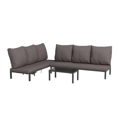 Outsunny 3-PCS PE Rattan Lounge Set, Aluminium Recliner Sofa Bed Set, Grey