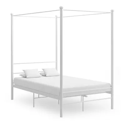 vidaXL Canopy Bed Frame White Metal 140x200 cm Bedroom Furniture Bed Base