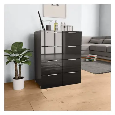 vidaXL Sideboard High Gloss Black Engineered Wood Cabinet Drawer Organiser