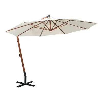 vidaXL Hanging Parasol 350cm Wooden Pole White Garden Patio Umbrella Sunshade