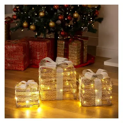 CHRISTMAS VILLAGE SET OF LED LIGHT UP FESTIVE XMAS CHRISTMAS GIFT PARCEL BOX SET DECORATION WICK