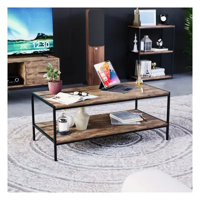 (Dark Wood) Brooklyn Industrial Tier Open Shelf Coffee Table