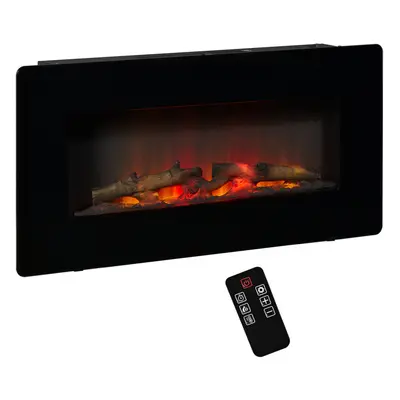 HOMCOM Electric Fireplace Heater Wall-Mount W/ Flame Effect Remote Control Timer