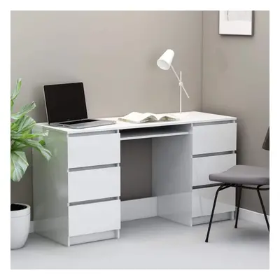 Writing Desk High Gloss White 140x50x77 cm Chipboard