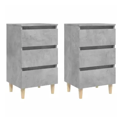 vidaXL 2x Bed Cabinets with Solid Wood Legs Concrete Grey Bedroom Nightstand