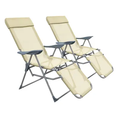 Outsunny Reclining Garden Chairs Set of w/ 5-level Adjustable Backrest, Beige