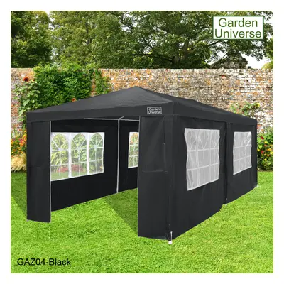 Gazebo x 6m By Garden Universe Steel Frame Marquee Canopy Party Tent Black