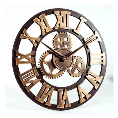 Large Roman Numeral Wall Clock Indoor Open Face Wood Round 58cm