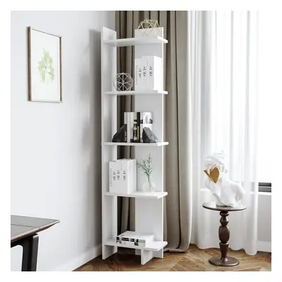 Modern 5-Tier Corner Bookshelf Shelf Unit White