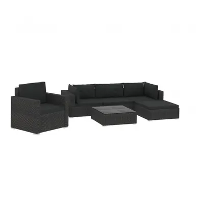 vidaXL 6x Garden Lounge Set with Cushions Poly Rattan Black Outdoor Sofa Sets