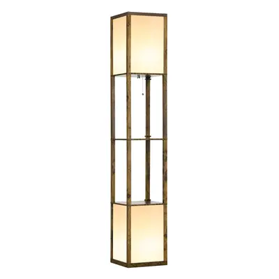 HOMCOM Shelf Floor Lamp with Dual Light, for Living Room, Bedroom, Brown