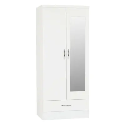 Nevada Mirrored Door Drawer Wardrobe White Gloss Hanging Rail Storage