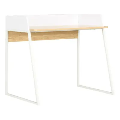 vidaXL Computer Desk with Elevated Back White and Oak Office Writing Table