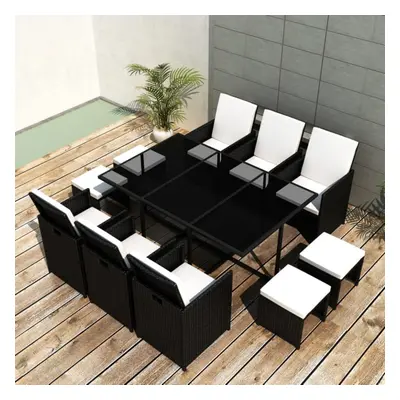 vidaXL Outdoor Dining Set Piece Black Poly Rattan Garden Patio Furniture