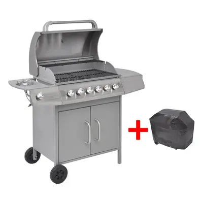 vidaXL Gas Barbecue Grill 6+1 Cooking Zone Silver Outdoor Garden Party BBQ