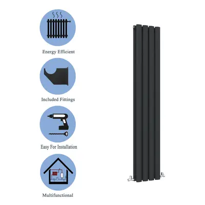 (Double, 1600x236mm) Black Oval Tube Designer Radiator