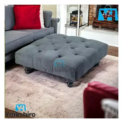 ((Charcoal)) Chesterfield Upholstered Stool Pouffe 50x50x25cm