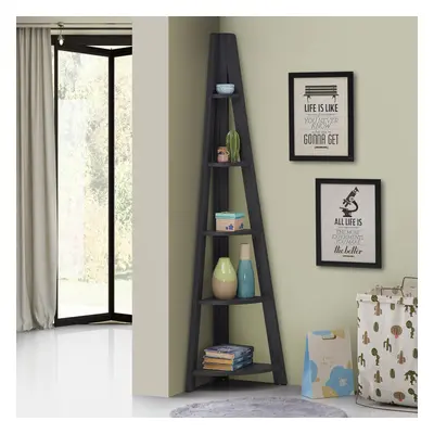 4 Tier Ladder Corner Bookcase Shelving Rack Display Organiser Black