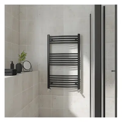 (Curved, 1000x600mm) Warmehaus Heated Towel Rail Black Bathroom Ladder Style Radiator Central He