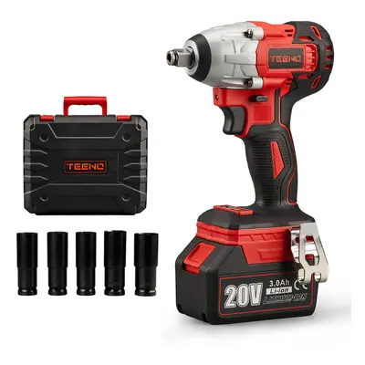 (Two Batteries) TEENO 20V Brushless Lithium-Ion Impact Wrench 3.0Ah Batteries, Charger, 3pcs Soc