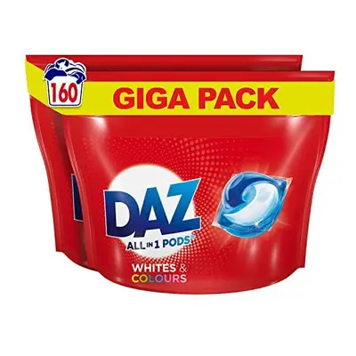 Daz All-in-1 PODS, Washing Liquid Laundry Detergent Tablets / Capsules, Washes (80 x 2), Whites 