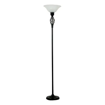 Traditional Satin Black Twist Floor Lamp with Frosted Alabaster Shade