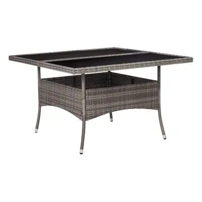 vidaXL Outdoor Dining Table Poly Rattan and Glass Top Grey Garden Dining Table