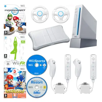 Nintendo Wii Console Mario Kart Sonic Sports Resort Remotes Motionplus Nunchuks Fit Balance Boar