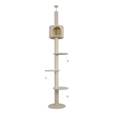 (Beige) 4-Tier Cat Tree Floor To Ceiling Climbing Tower