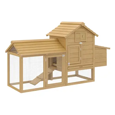 PawHut Chicken Coop Hen Cage Small Animal Hutch Nesting Box Outdoor Run Natural