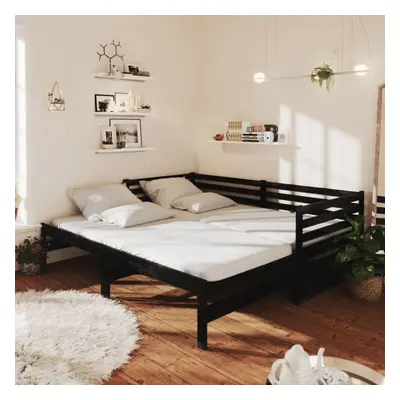 vidaXL Solid Pinewood Pull-out Day Bed 2x(90x200) cm Black Wooden Guest Bed