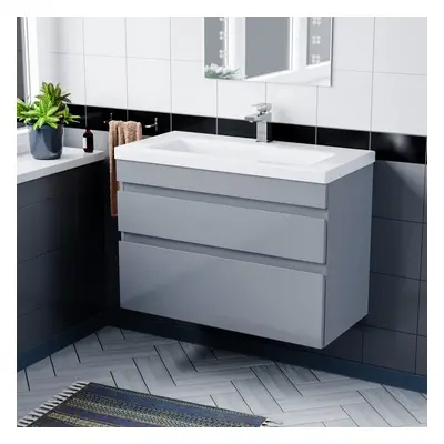 COT Minimalist 800mm Wall Hung Grey Basin Vanity Cabinet Unit Drawers