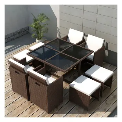 vidaXL Outdoor Dining Set Piece Brown Poly Rattan Garden Patio Furniture