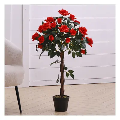 (Red) 90cm Artificial Rose Flower Tree in Pot for Decoration