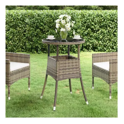 vidaXL Garden Table Ã60 cm Tempered Glass and Poly Rattan Grey Patio Table