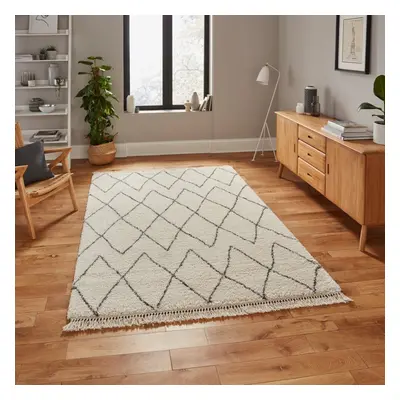 (160x230cm) Modern Boho Rugs in Cream Grey Moroccan Soft Deep Shaggy Mats