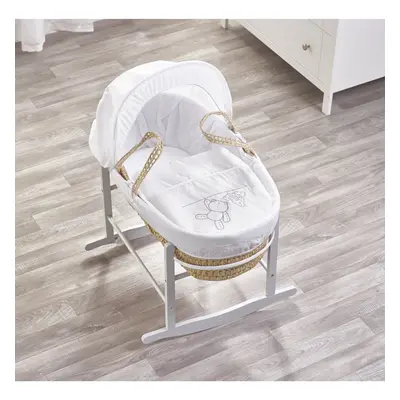 White Teddy Wash Day Palm Moses Basket with Rocking Stand Grey