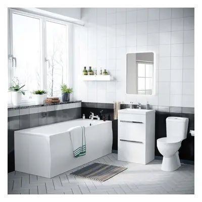 1700mm Bath, Close Coupled Toilet & mm Drawer Vanity Basin Cabinet | Ambon