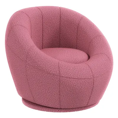 HOMCOM Modern Round Boucle Armchair Accent Chair for Living Room Bedroom Pink