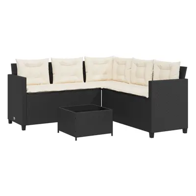 (black, glass) vidaXL Garden Sofa with Table and Cushions Outdoor L-shaped Sofa Poly Rattan