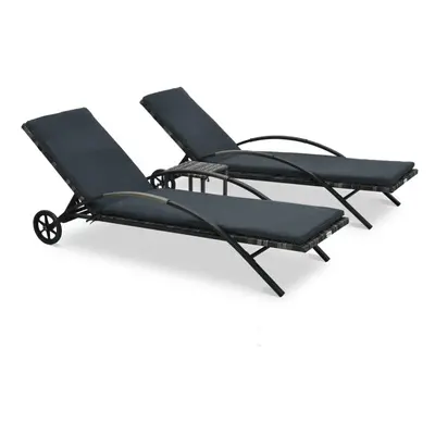 vidaXL Sun Loungers with Table Poly Rattan Anthracite Outdoor Recliner Day Bed