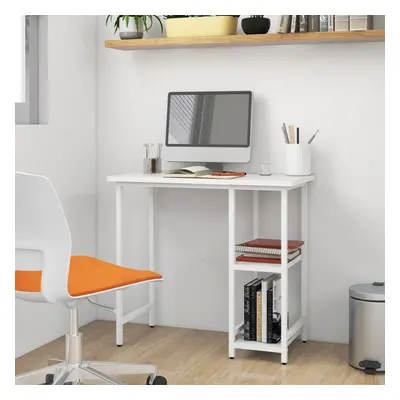 vidaXL Computer Desk White MDF and Metal Office Study Working Side Desk Table