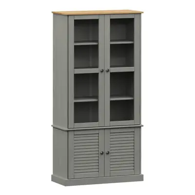 (grey) vidaXL Glass Display Cabinet Wooden Kitchen Cupboard VIGO Solid Wood Pine