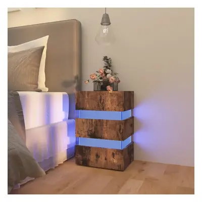 vidaXL LED Bedside Cabinet Smoked Oak Engineered Wood Side Table Nightstand