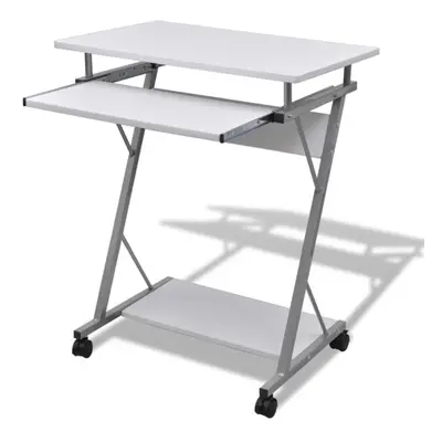 vidaXL Compact Computer Desk with Pull-out Keyboard Tray White Office Stand