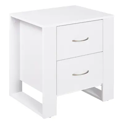 HOMCOM Drawer Boxy Bedside Table w/ Handles Elevated Base White